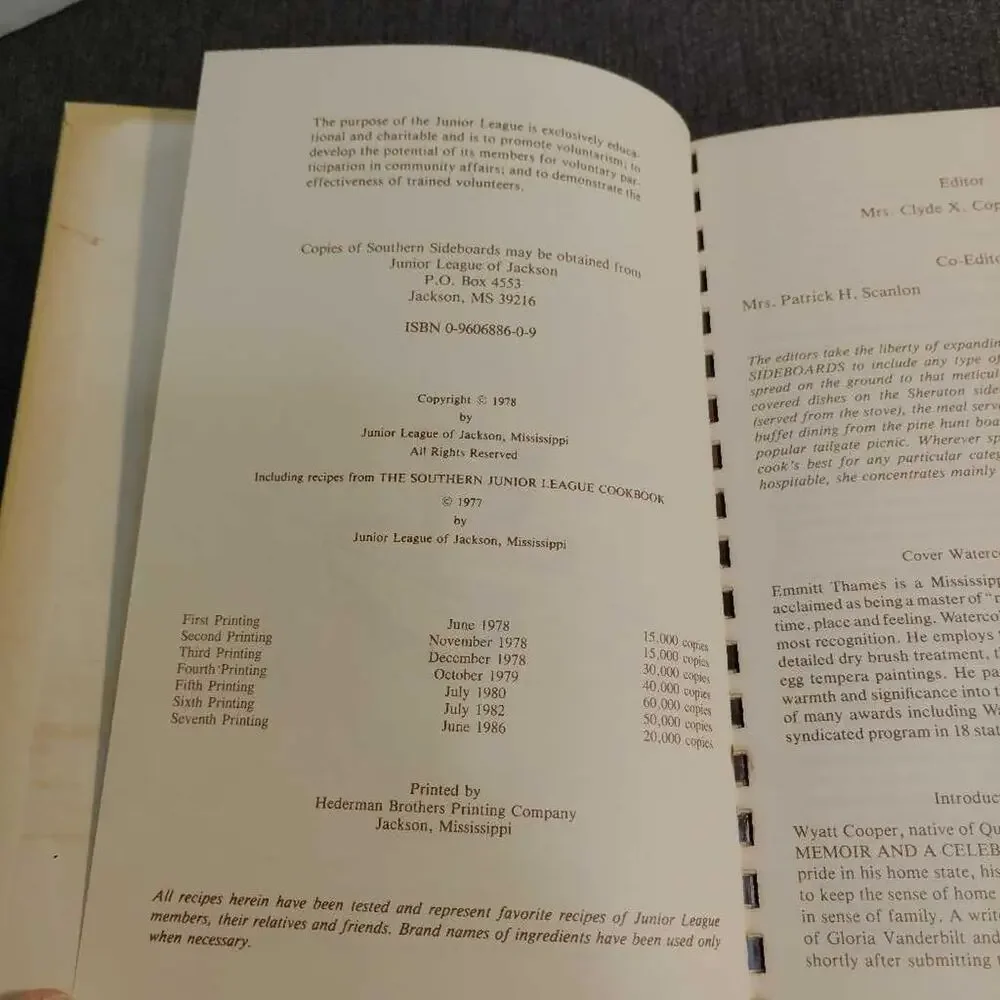 Southern Sideboards Cookbook 1978 Junior League Jackson MS Spiral Bound